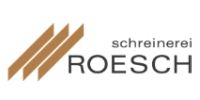 Logo für ROESCH, eine Schreinerei. Zeigt drei schräg gestellte Holzplanken und den Text 