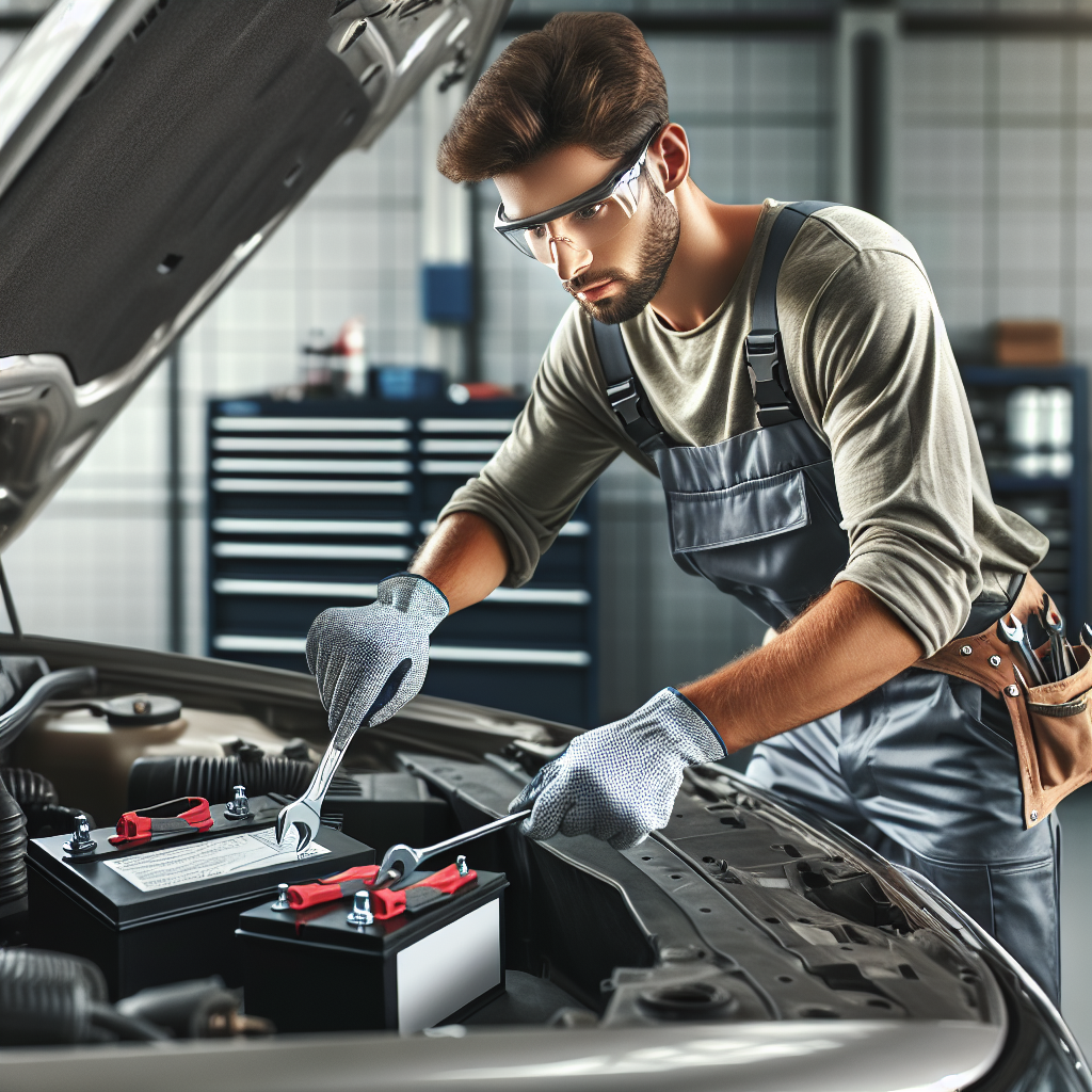Realistic image of mechanic replacing car battery