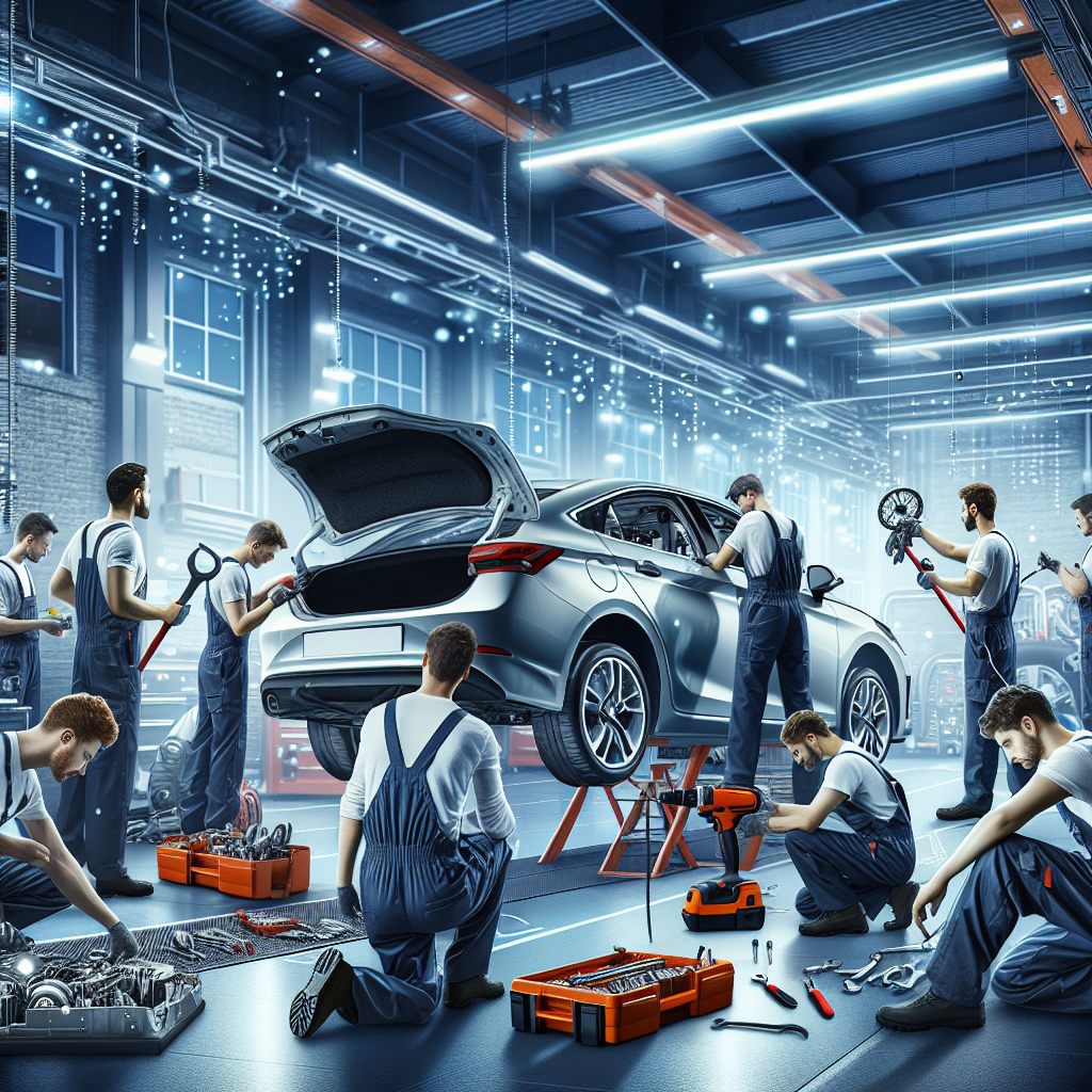 Realistic stock image of mechanics repairing a car