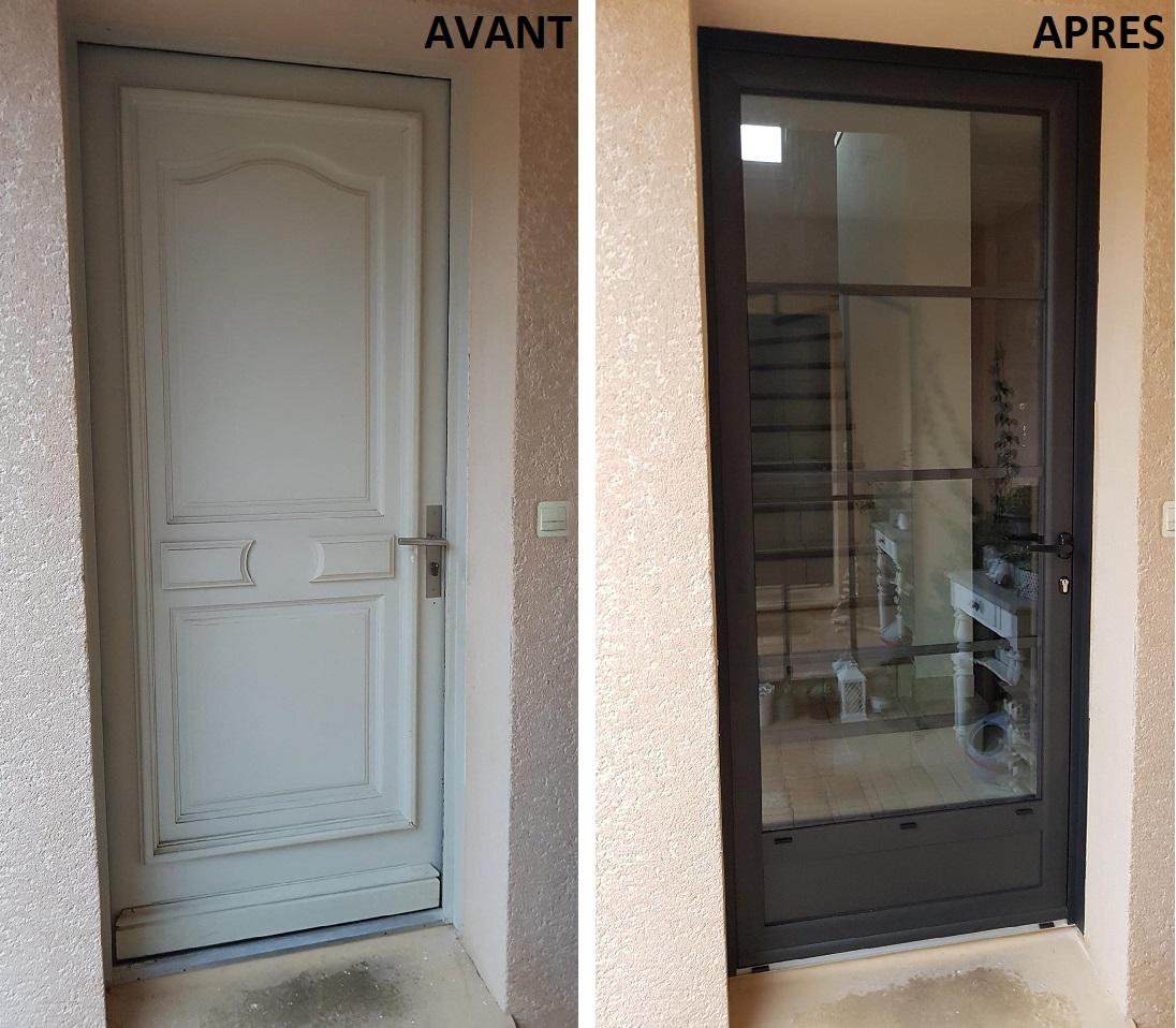 Remplacement porte d'entrée en bois par un modèle vitré en alu pour ga
