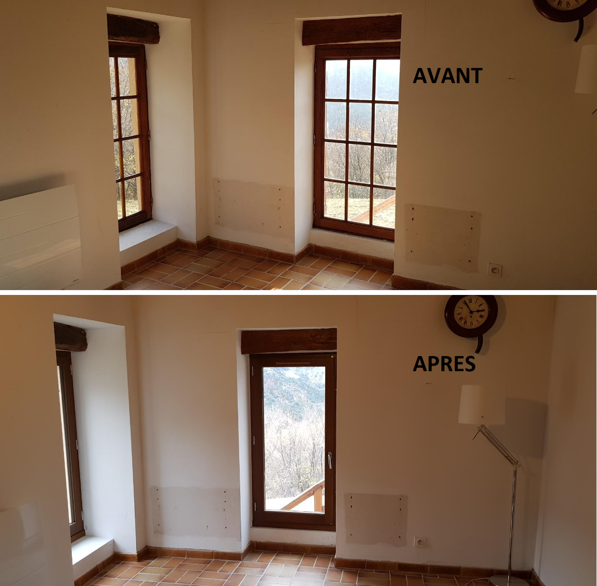 Fenêtres et portes-fenêtres en chêne dans chalet de montagne