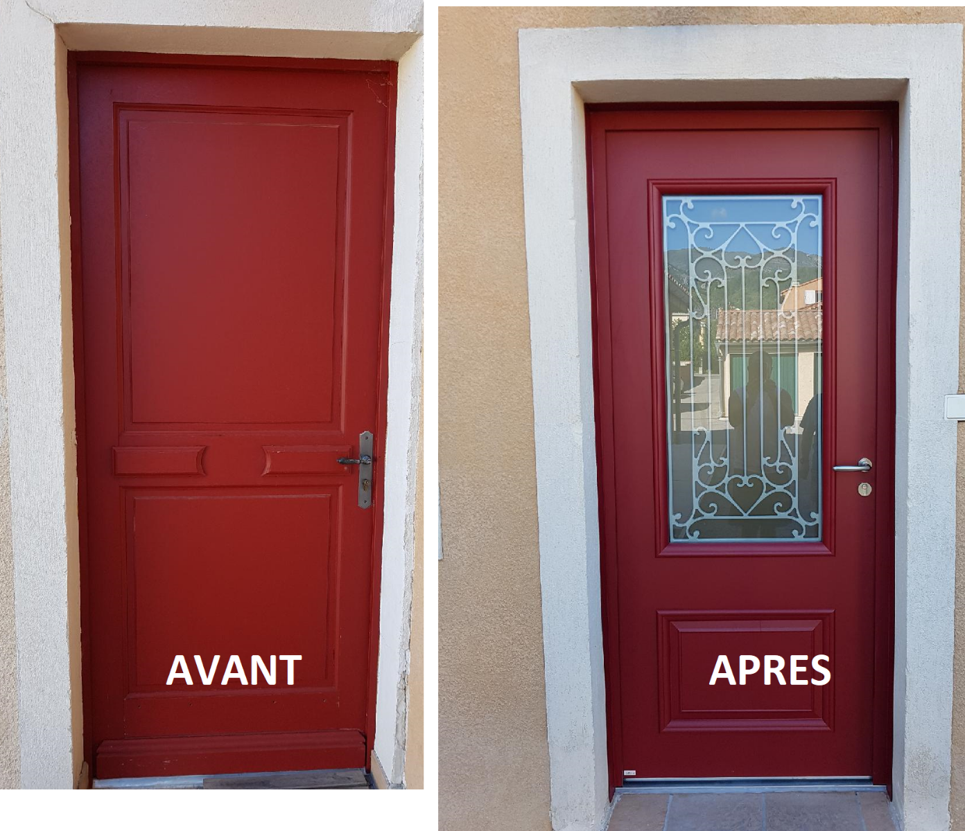 Porte d'entrée ZILTTEN en alu modèle cormelles couleur rouge 3004 texturé
