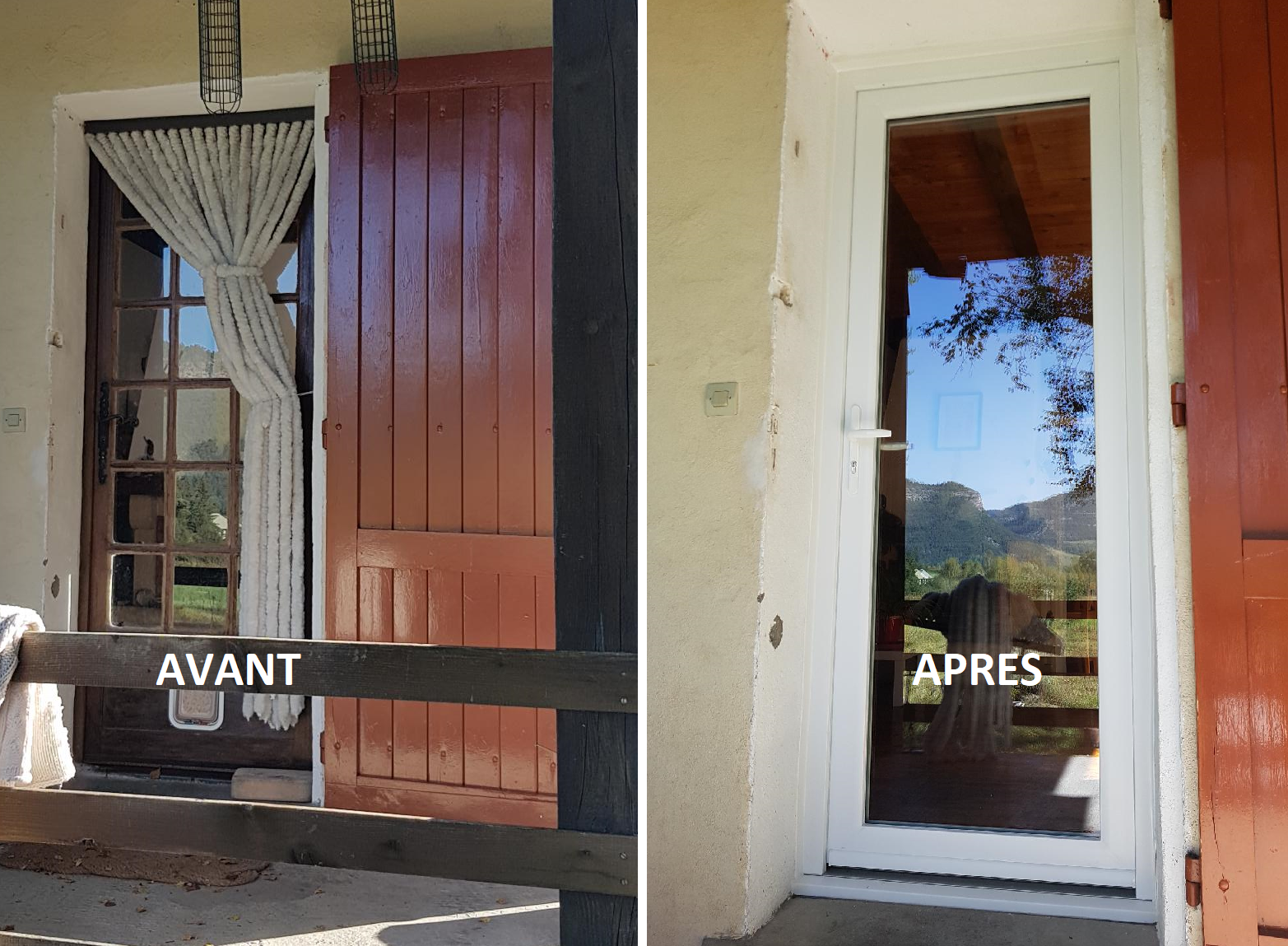 Remplacement d'une porte fenêtre en bois simple vitrage par un modèle double vitrage en pvc de chez CASTES