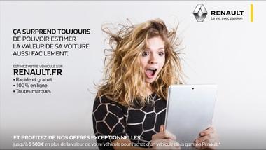Publicité Renault sur l'estimation de la valeur de sa voiture.