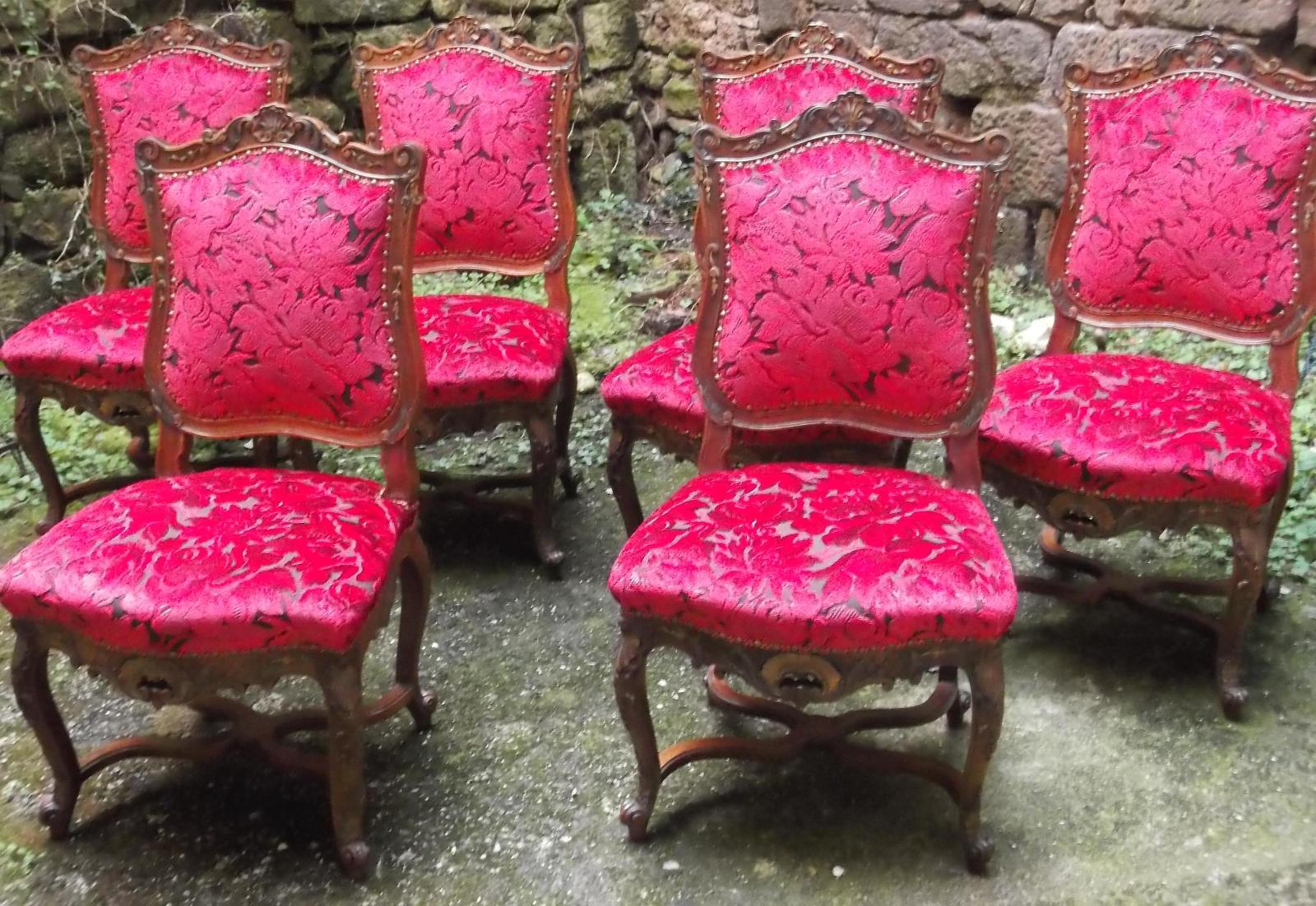 CHAISES XIX - Ensemble de 5 chaises roses rénovées