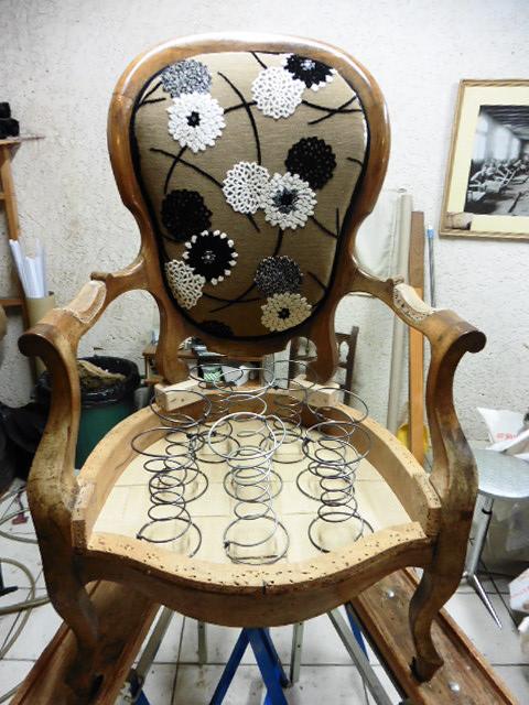 Préparation de l'assise du fauteuil Louis-Philippe