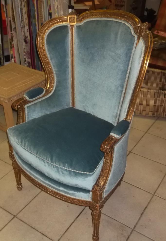 Fauteuil BERGÈRE, tissus bleus