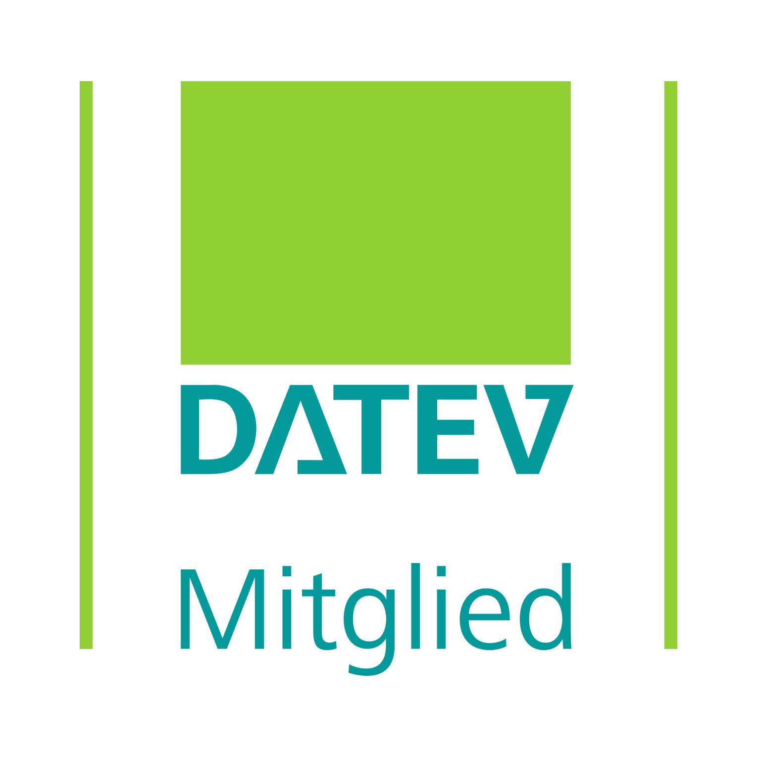 DATEV member logo: Green square over teal text