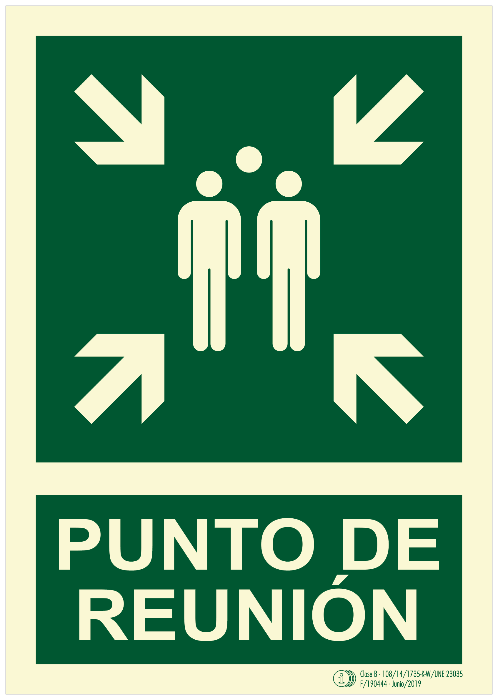 Un cartel verde que dice punto de reunión.