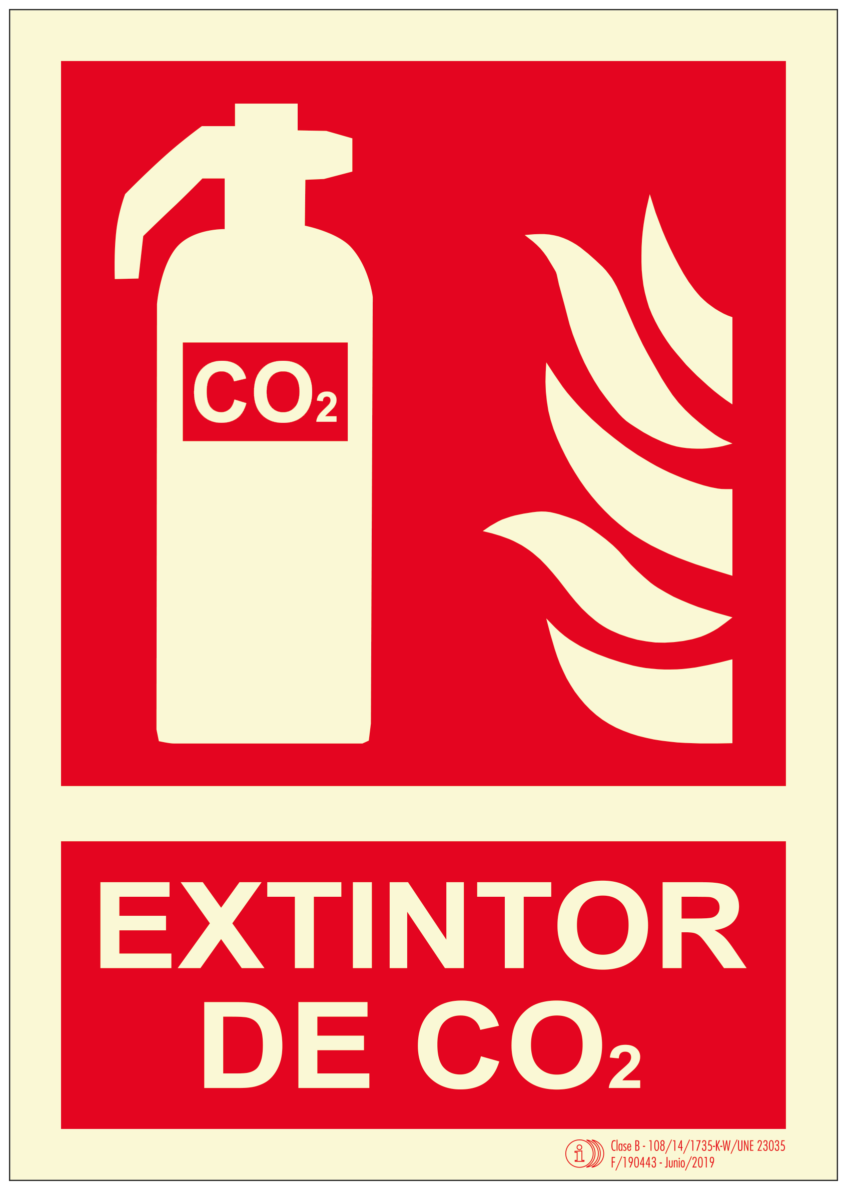 Un cartel rojo que dice extintor de CO2.