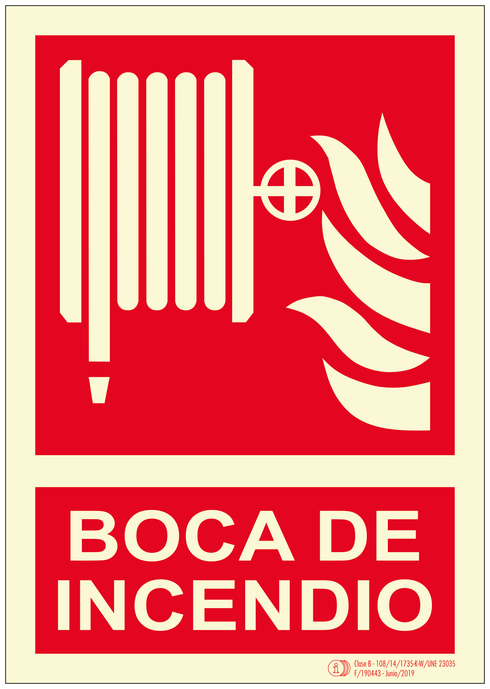 Un cartel rojo que dice Boca de Incendio.