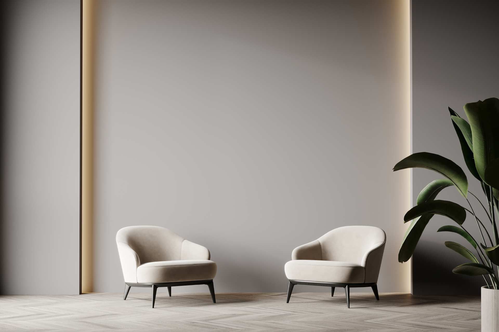 Ein Wohnzimmer mit zwei Stühlen und einer Pflanze