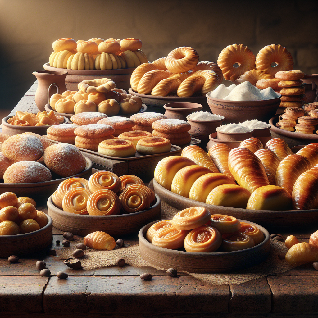 Realistic image of fresh Colombian pastries display