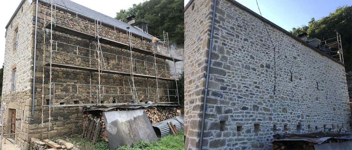 Crépis façade joints de pierres avant/ après