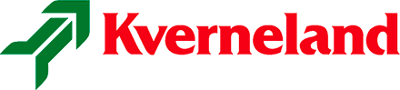 Kvernelandin logo: tyylitelty vihreä ylöspäin osoittava nuolikuvake, jota seuraa punaisella kirjoitettu sana 