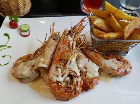 Gambas sauvage à la plancha flambée à la crème vin blanc citroné