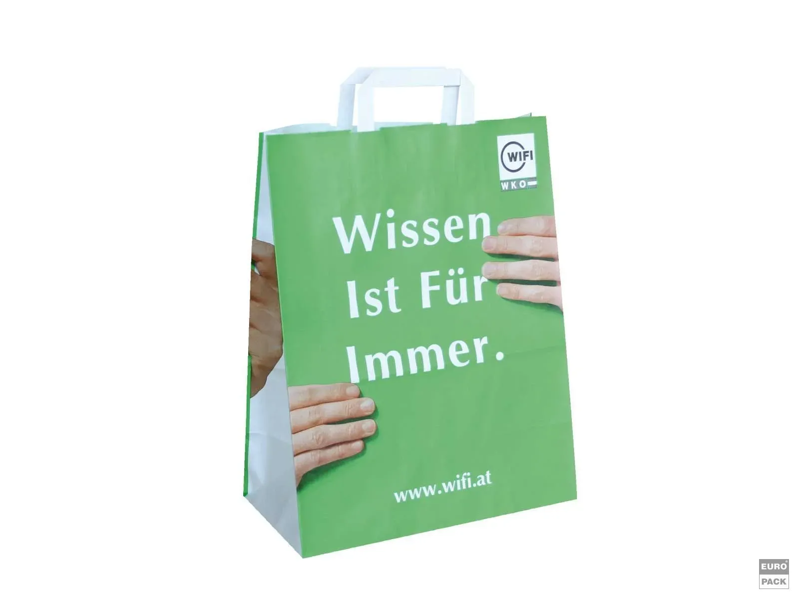 Green shopping bag with German text