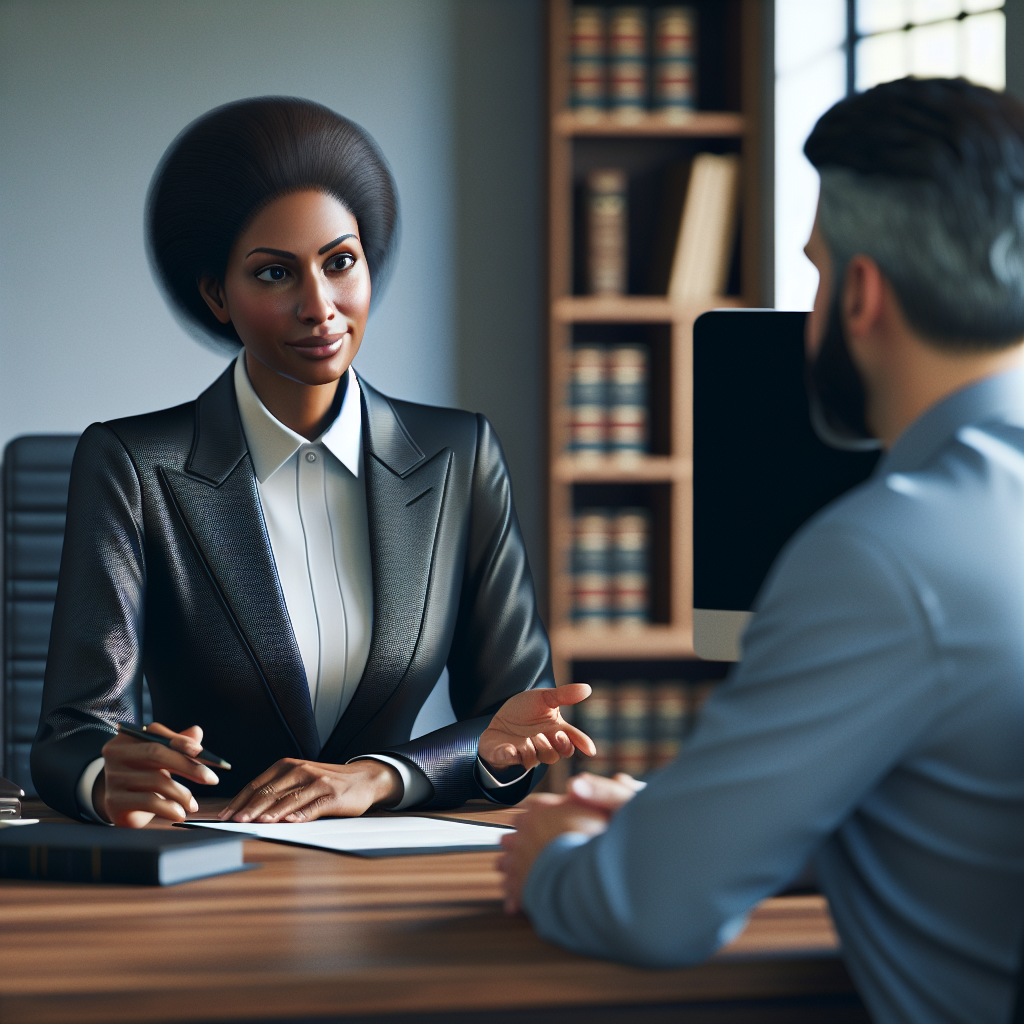 Realistic stock image of lawyer advising client