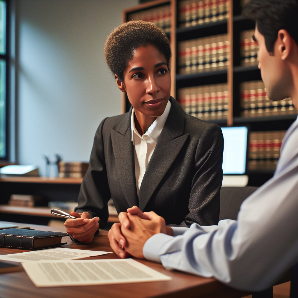 Realistic stock image of lawyer advising client