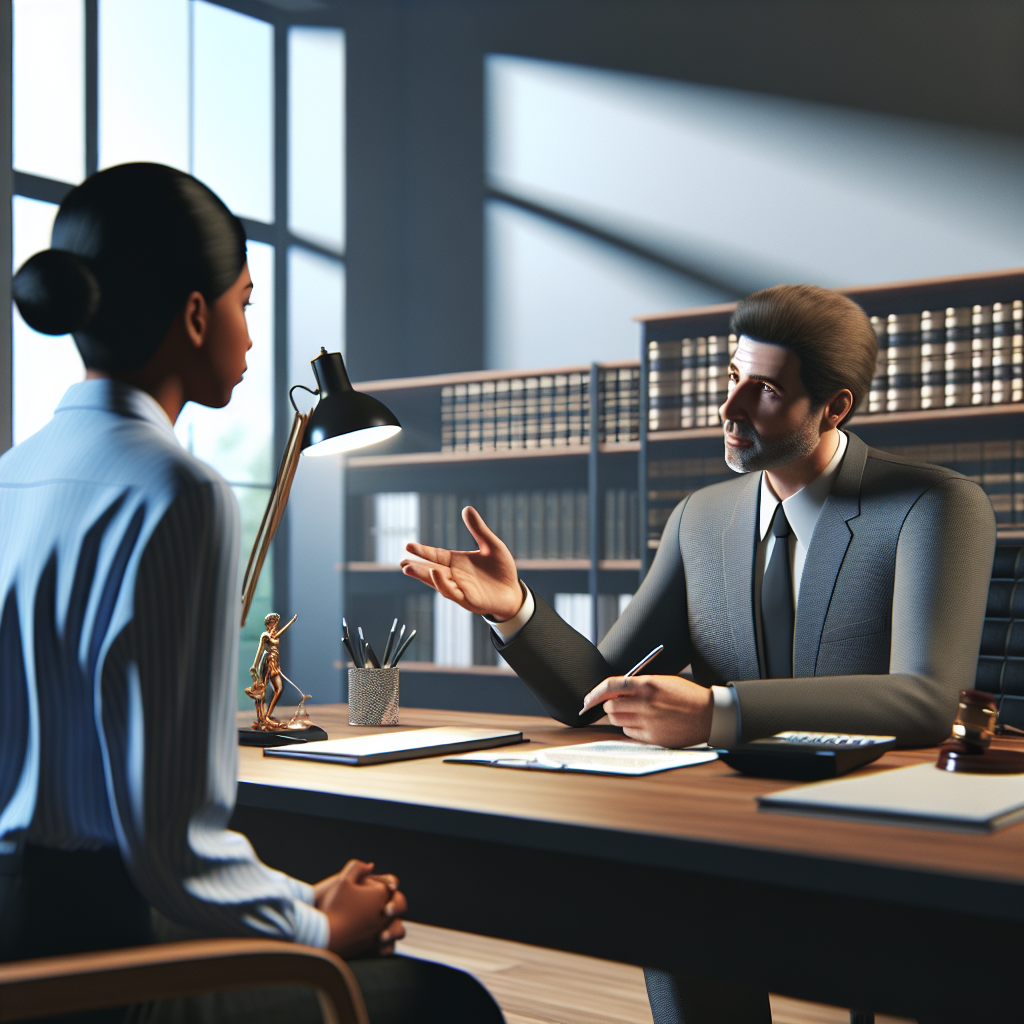 Realistic stock image of lawyer advising client