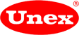 Logotipo de Unex en texto rojo dentro de un óvalo rojo sobre fondo blanco.