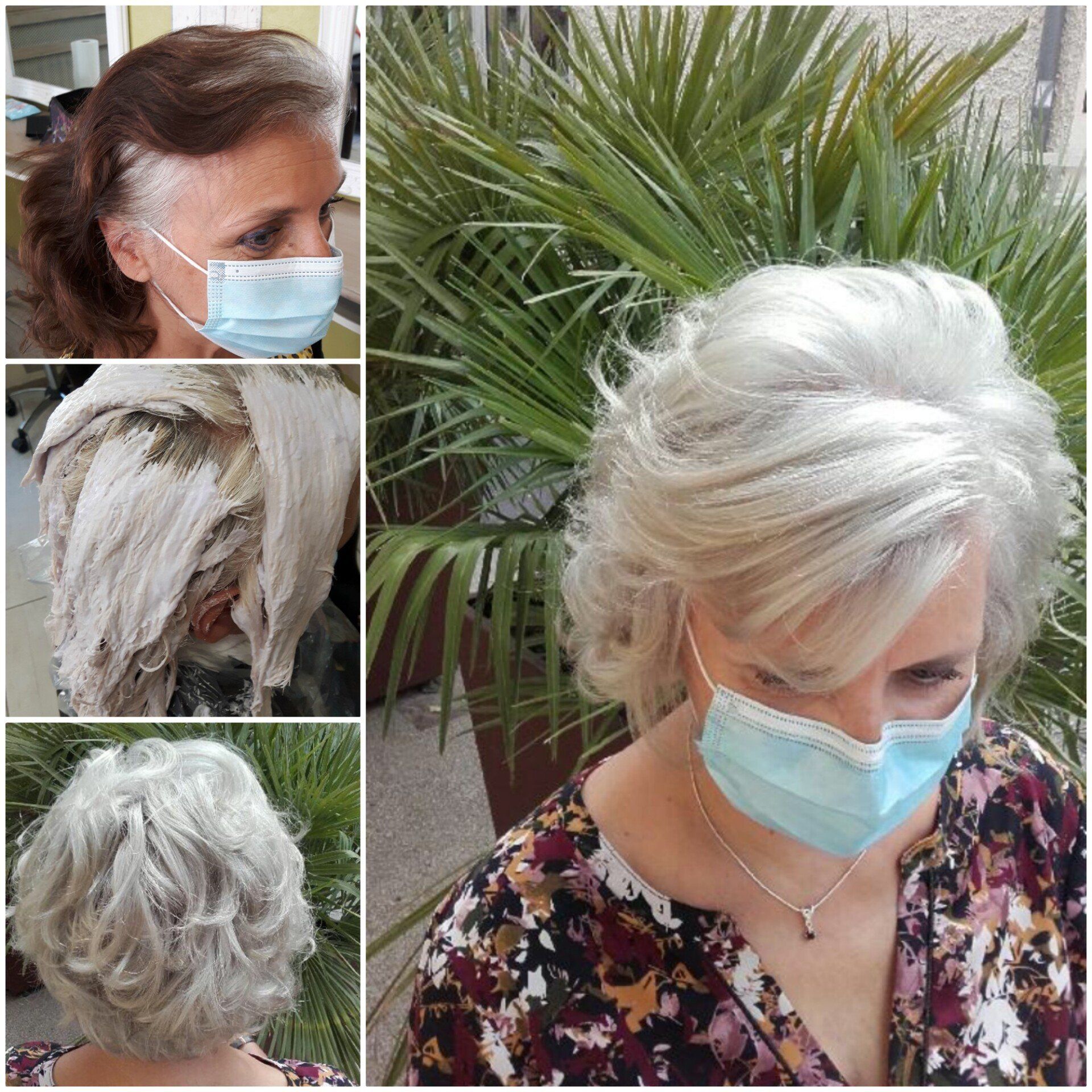 Coupe cheveux mi-longs et coloration blond platine