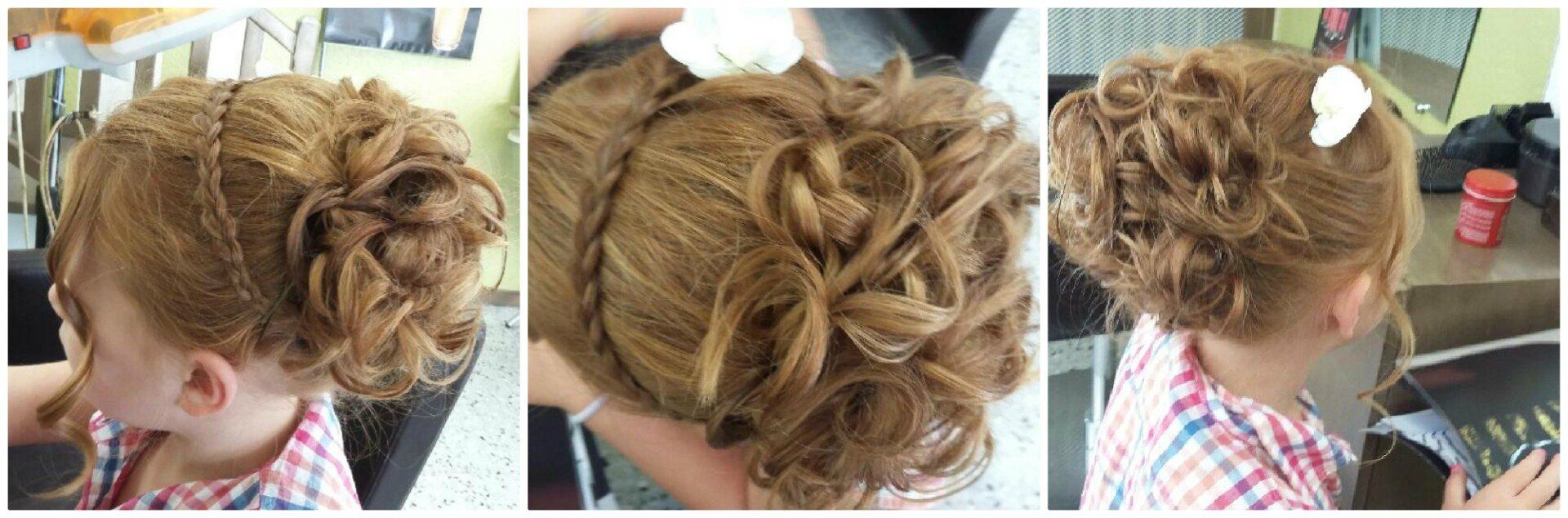 3 photos fille avec chignon et tresse 