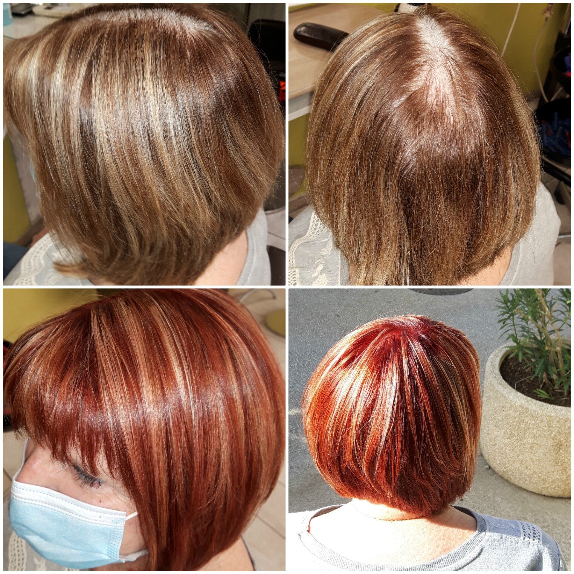 4 photos avec mèches blondes et acajou