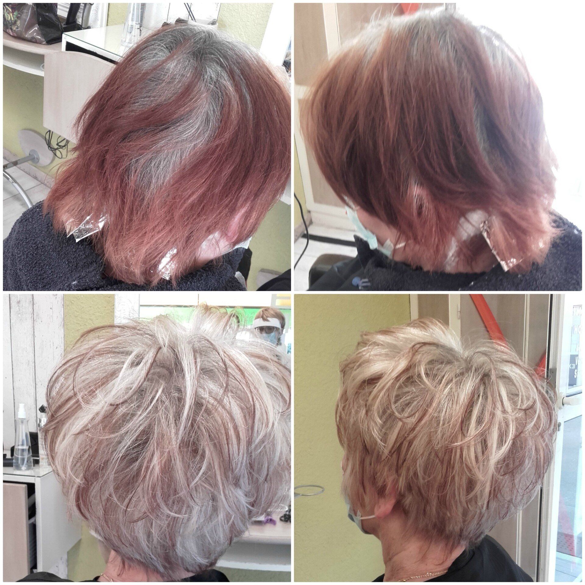 4 photos coupe et coloration blonde et chatain