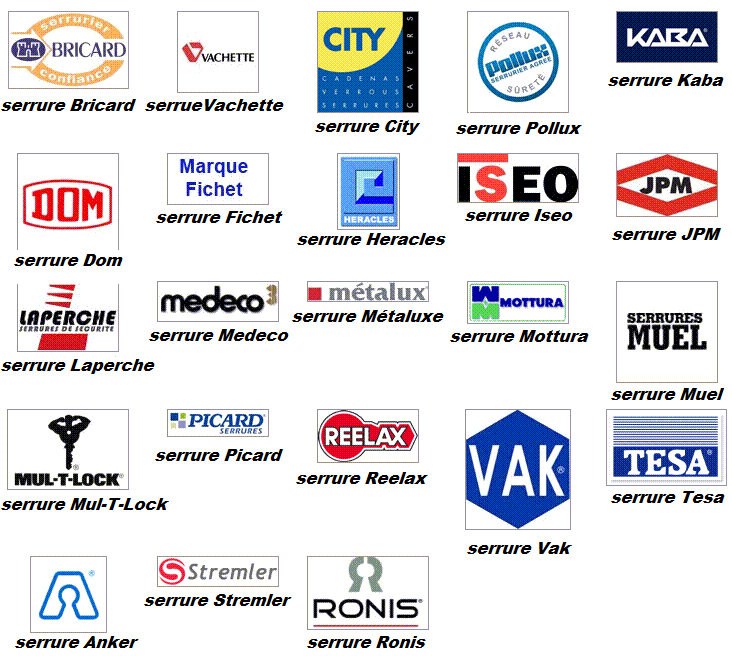 • Bricard • Fichet • Heracles • JPM • Kaba • Metalux • Mottura • Mul-T-Lock • Picard • Vak • Muel • Pollux • Securistar • Tes