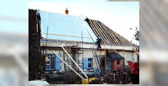 Restauration de toiture avec mise en place d'un isolant mince