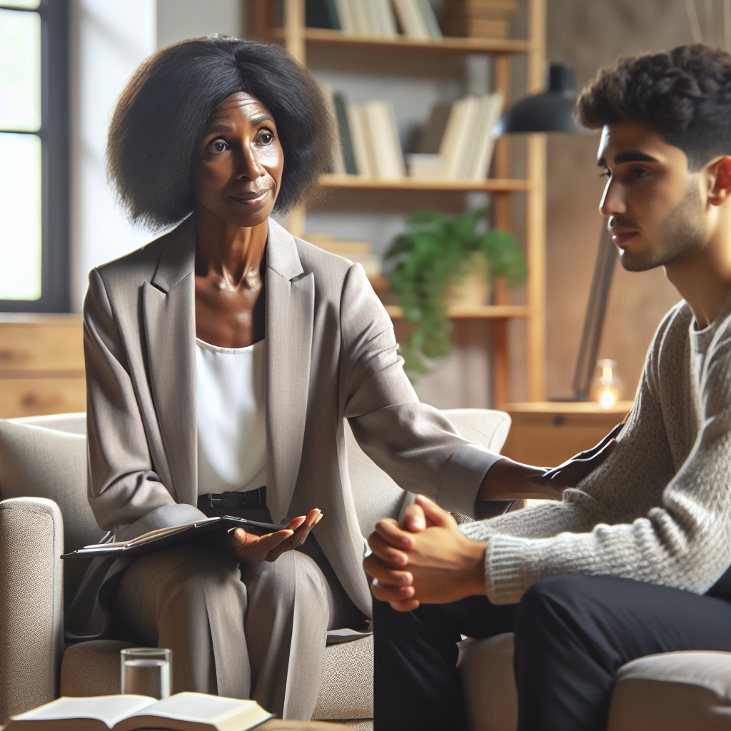 Realistic image of therapist comforting patient