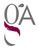 Logotipo estilizado de “QA” en negro y rosa sobre un fondo blanco.