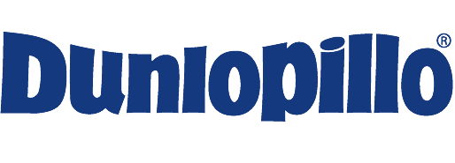 Logotipo de Dunlopillo en letras azules en negrita sobre un fondo blanco.