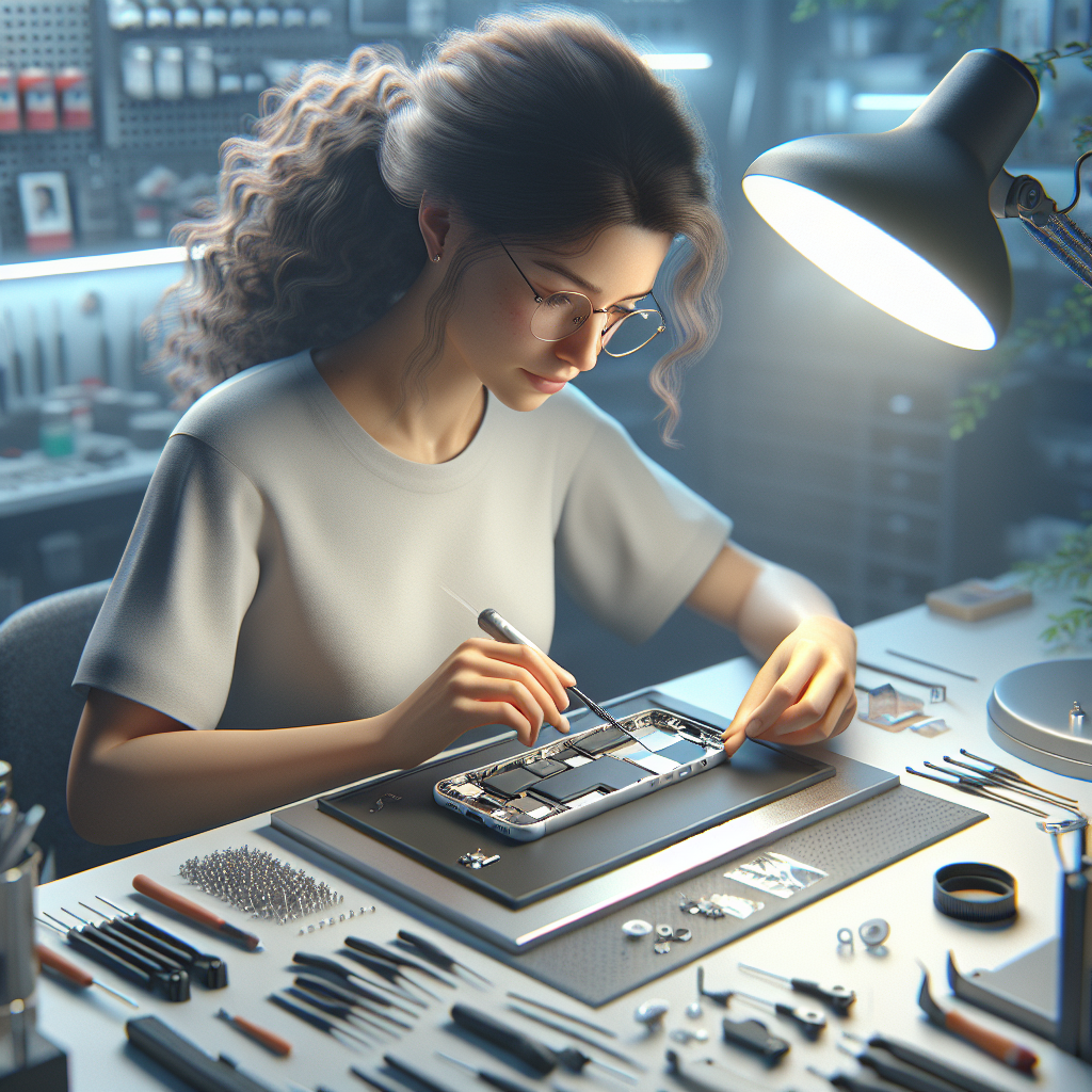 Realistic stock image of technician repairing iPhone