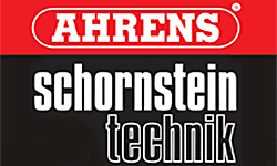Ein rot-schwarzes Schild mit der Aufschrift Ahrens Schornstein Technik