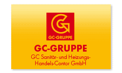 Ein gelb-rotes Logo für ein Unternehmen namens gc-gruppe