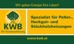 Ein gelb-grünes Schild mit der Aufschrift kwb