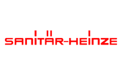 Das Logo von Sanitar-Heinze ist rot auf weißem Grund.