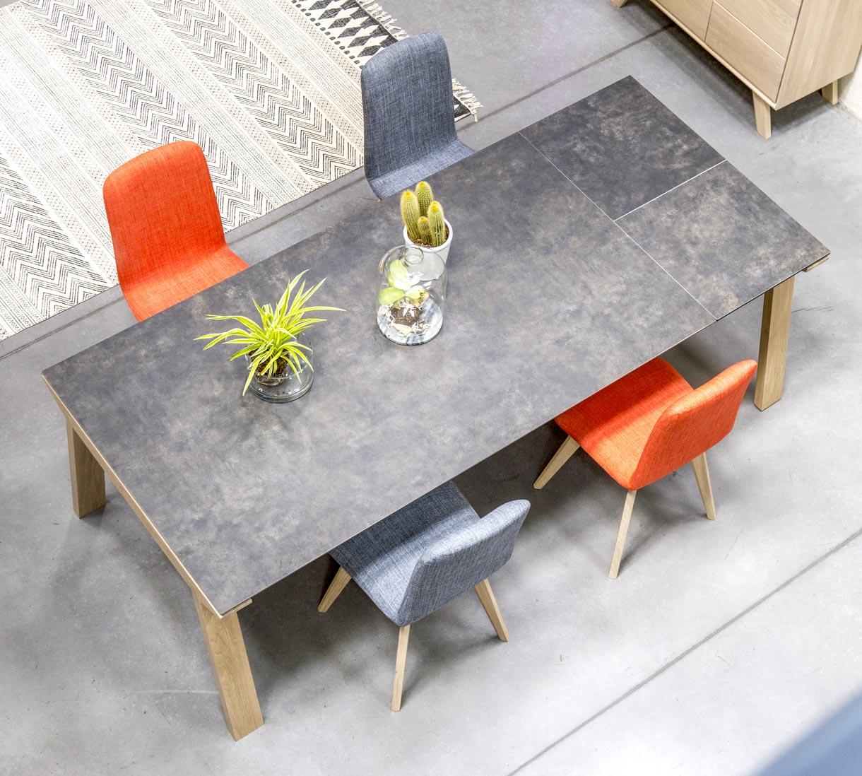 Table repas avec allonge bois et céramique