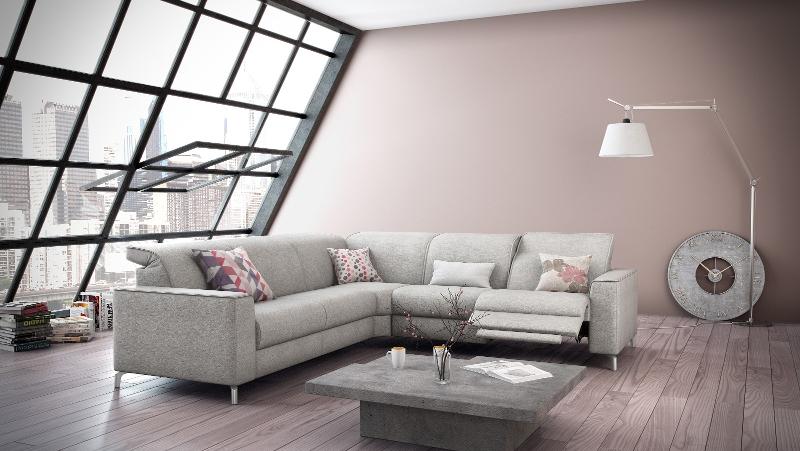 Canapé angle avec 1 place relax électrique tissu