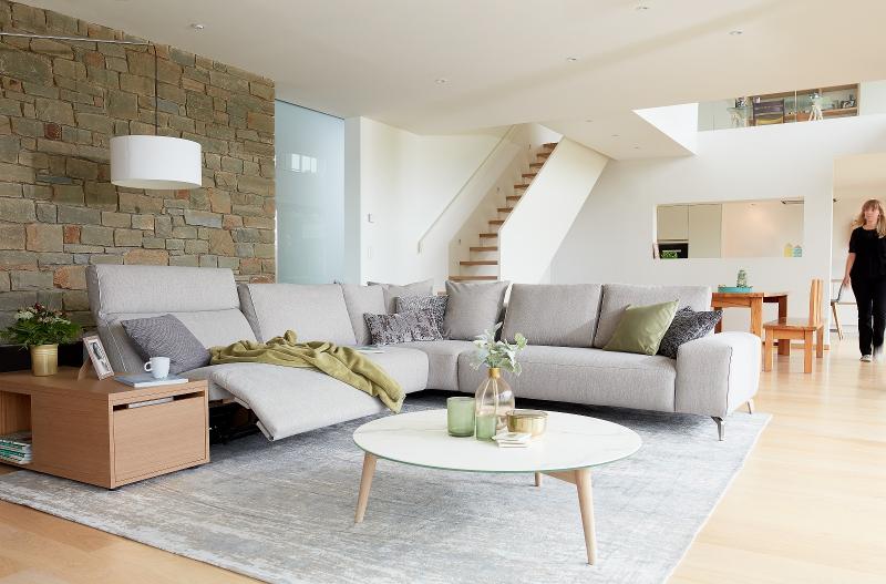 Canapé d'angle relax électrique Q-Box bois