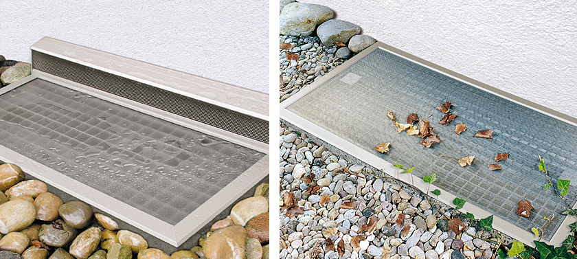 Ein Bild eines Fliegengitters und ein Bild eines Fliegengitters mit Blättern darauf.