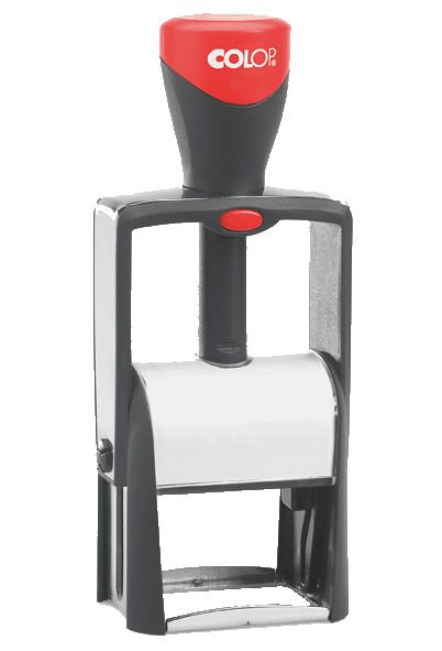 Stativstempel aus Metall in rot-schwarz-weiß