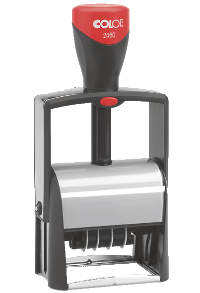 Stativstempel aus Metall in rot-schwarz-weiß