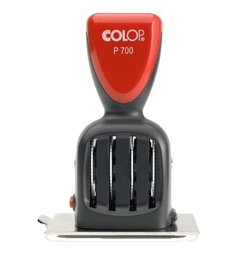 Stativstempel aus Metall in rot-schwarz-weiß