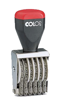 Stativstempel aus Metall in rot-schwarz-weiß