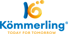 Logo de Köemmerling, un « K » stylisé bleu et orange avec le texte « Köemmerling, aujourd'hui pour demain ».