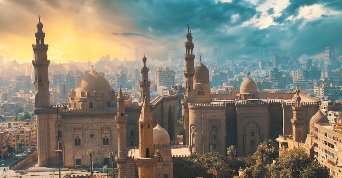 جامع الأزهر، القاهرة، مصر، العمارة الإسلامية، غروب الشمس، السياحة.