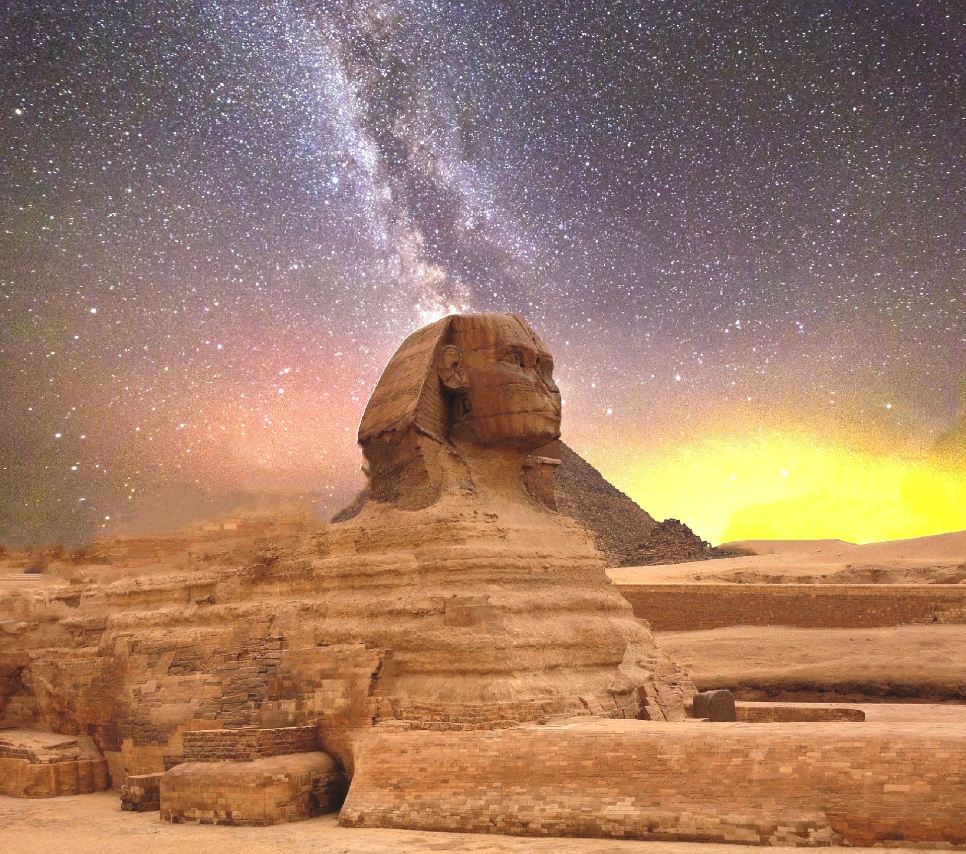 أبو الهول في مصر، هضبة الجيزة، نصب تذكاري قديم، غروب الشمس، موقع أثري.